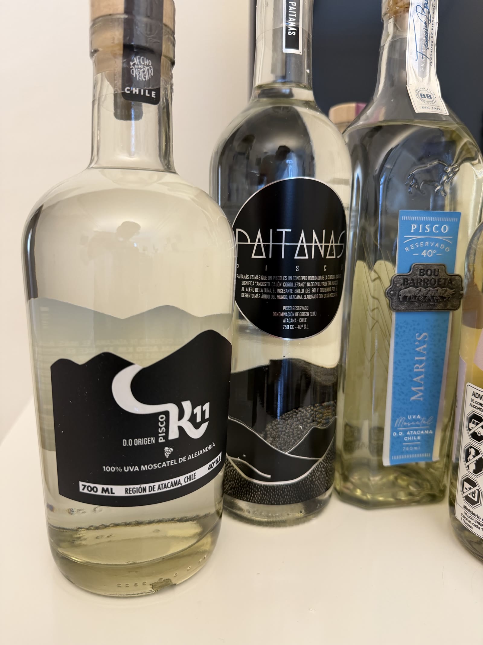 Pisco bottles up close